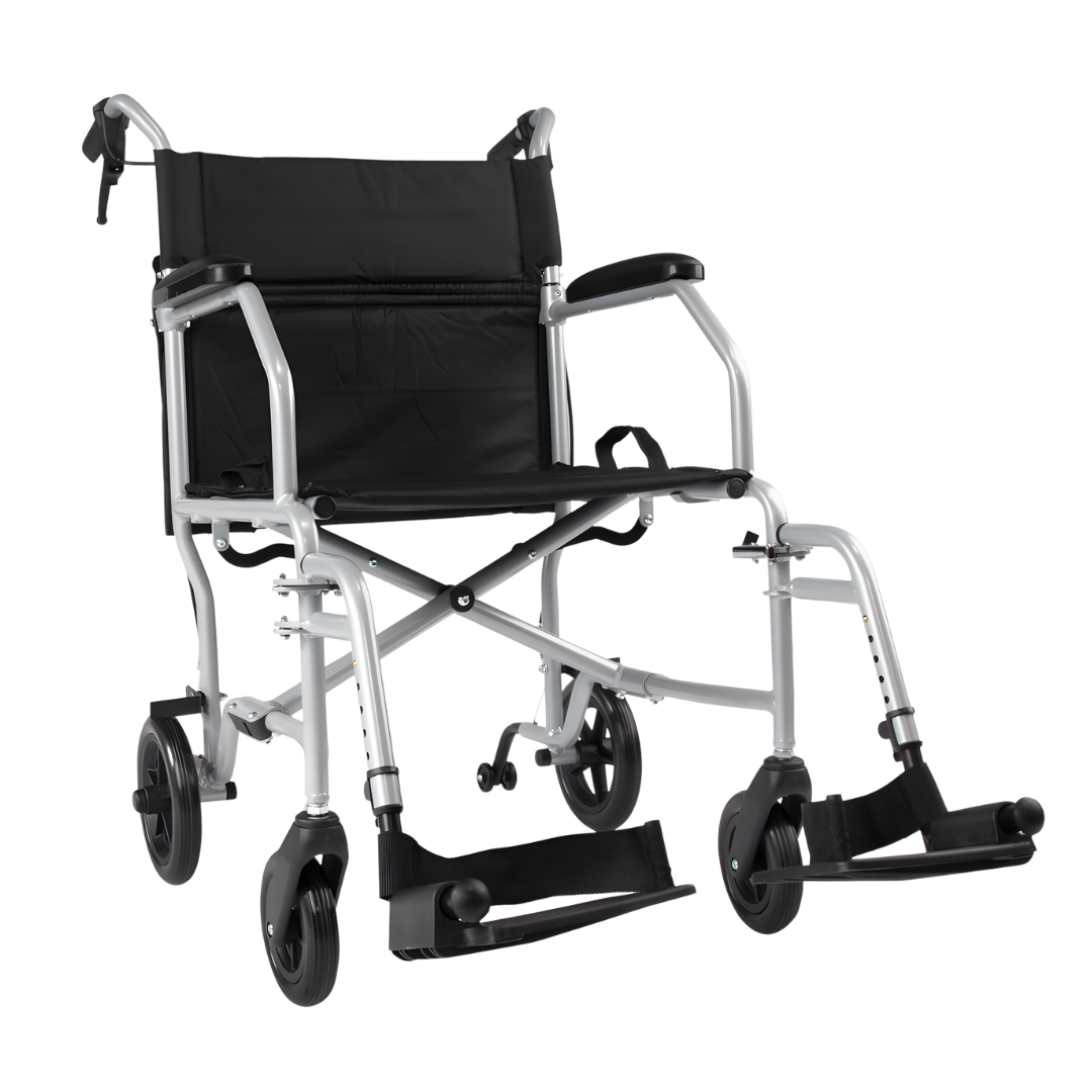 Hero Medical Feather Lite Wheelchair 18" available in Blue, Red, and Silver, lightweight design for everyday mobility support.
