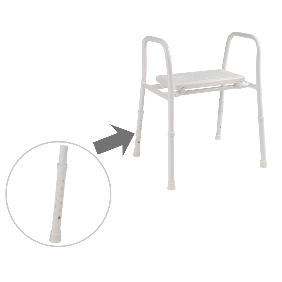 Hero Medical folding portable shower stool with rust‑free aluminium frame, lightweight collapsible design, stable support, and safe aid for independent bathing.