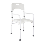 Hero Medical folding shower chair with rust‑free aluminium frame, lightweight collapsible design, stable support, and safe aid for independent bathing.
