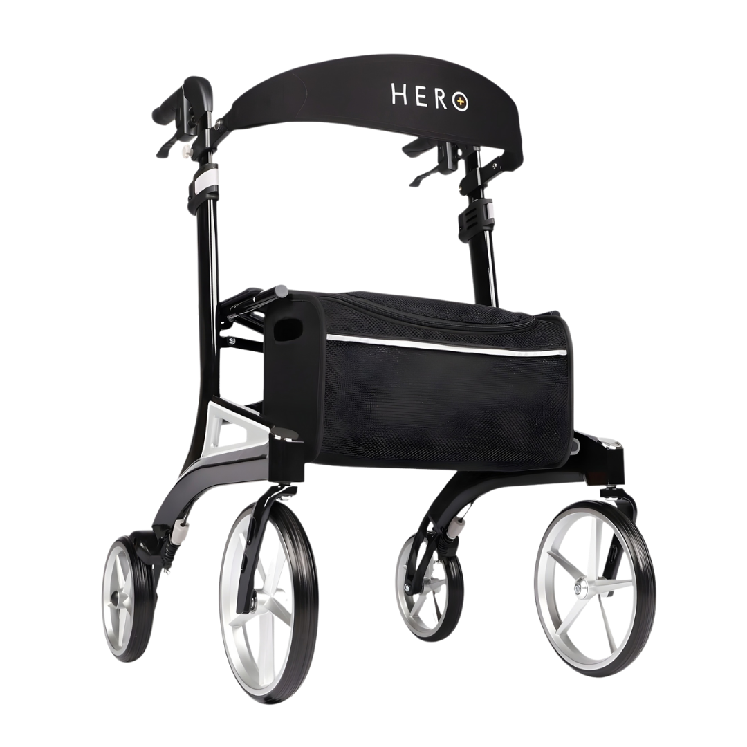 Hero Medical Outdoor Lite Walker aluminium frame, available in low, standard, tall sizes and colours black or red.