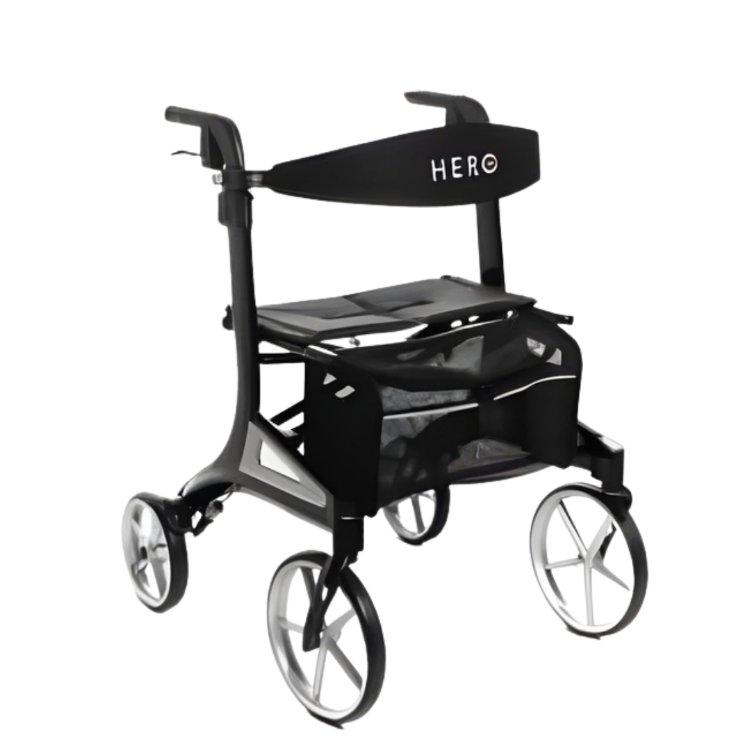 Hero Medical Outdoor Lite Walker aluminium frame, available in low, standard, tall sizes and colours black or red.
