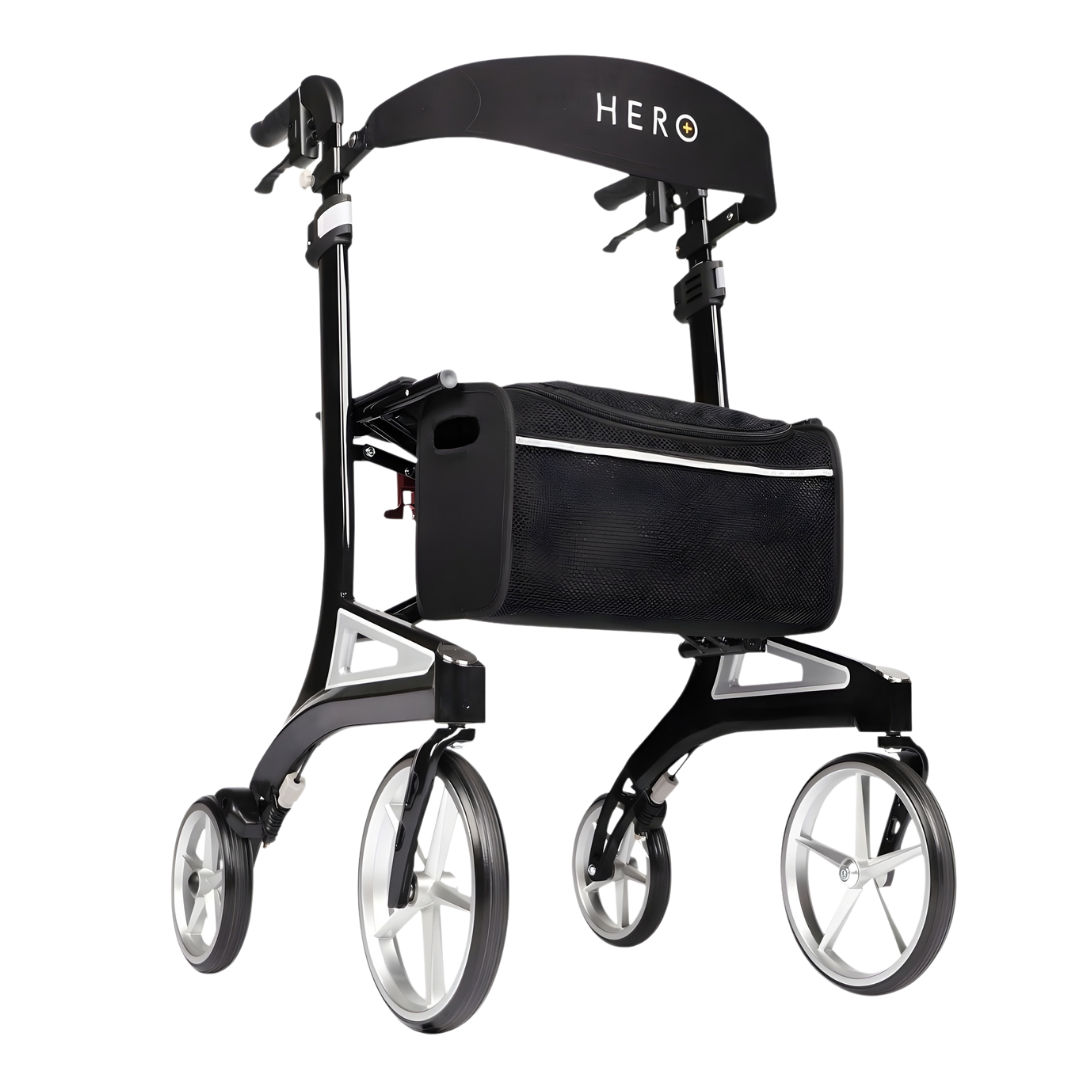 Hero Medical Outdoor Lite Walker aluminium frame, available in low, standard, tall sizes and colours black or red.