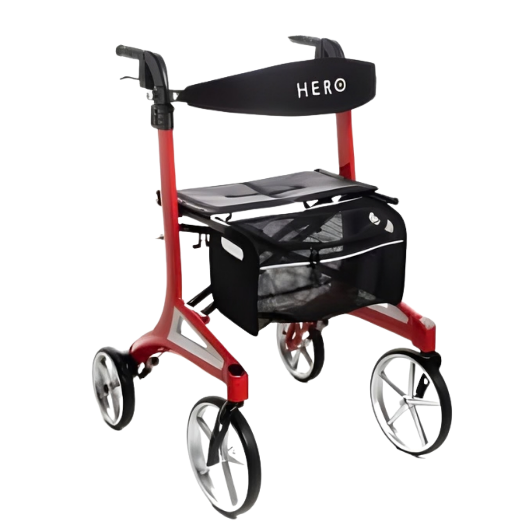 Hero Medical Outdoor Lite Walker aluminium frame, available in low, standard, tall sizes and colours black or red.