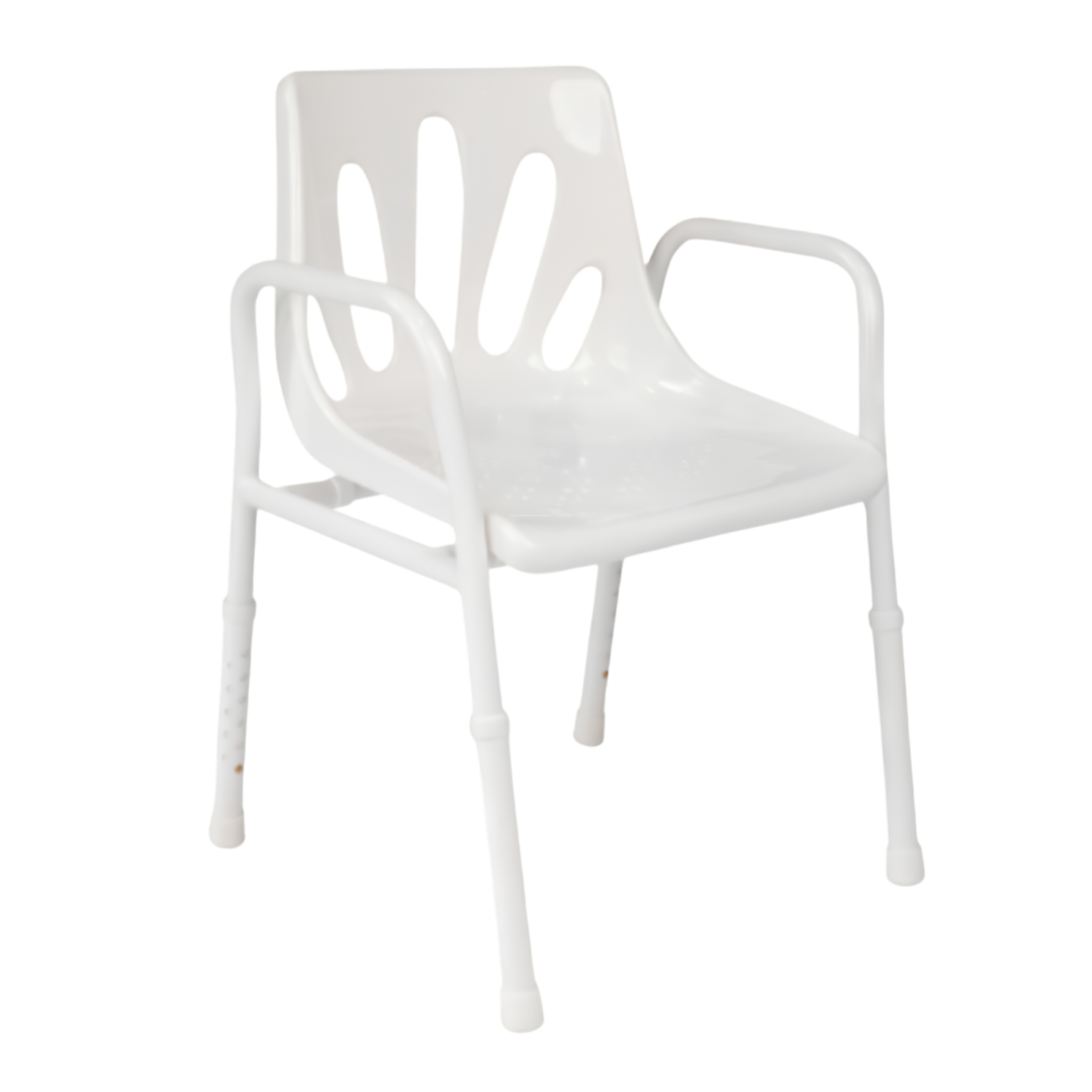 Hero Medical shower chair with rust‑free aluminium frame, lightweight design, stable support for safe bathing, promotes independence and bathroom safety.