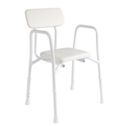 Hero Medical Shower Stool with padded seat and rust‑free aluminium frame, lightweight stable design, adjustable height, supports safe bathing and independence in the bathroom.
