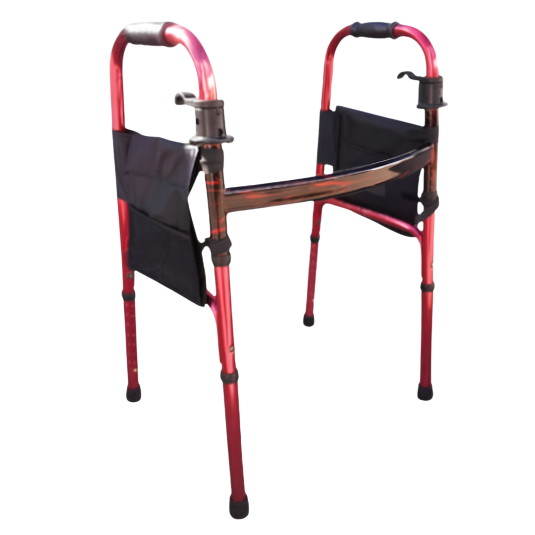 Hero Medical Side Quick Fold Walking Frame, lightweight aluminium mobility aid with side‑fold design, adjustable height legs, PVC handgrips, and 130kg safe working load.
