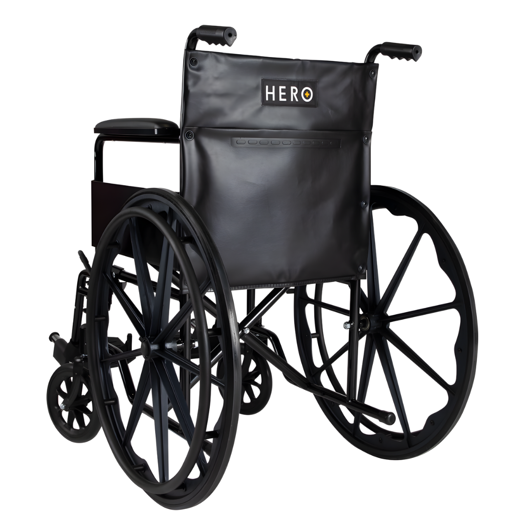 Affordable Hero Medical Super Budget Wheelchair available in self-propelled and transit variants, designed for reliable everyday mobility support.