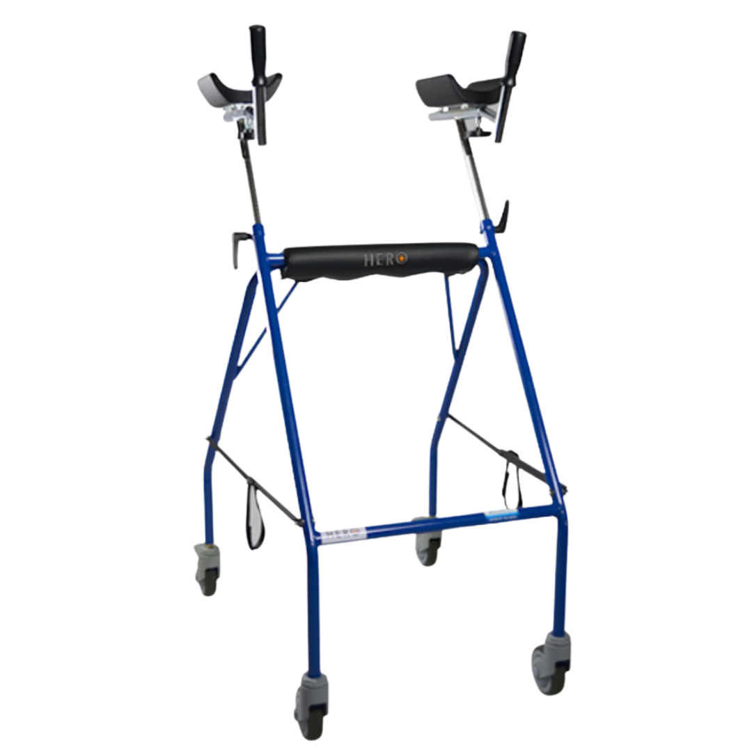 Hero Medical Tutor Plus Forearm Walker with ergonomic forearm supports, lightweight rust‑free aluminium frame, adjustable height, designed for safe mobility and independence.