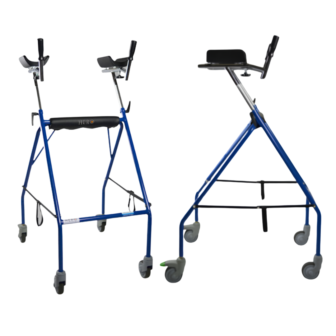 Hero Medical Tutor Plus Forearm Walker with ergonomic forearm supports, lightweight rust‑free aluminium frame, adjustable height, designed for safe mobility and independence.