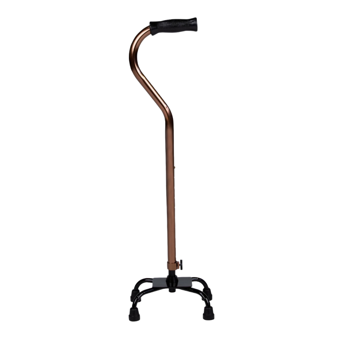 Hero Medical Walking Stick Quad Cane with small base, available in bronze and silver finishes for stable mobility.