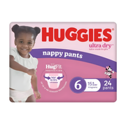Huggies Ultra Dry Nappy Pants for Girls Size 6 – Pull-up nappies with 12-hour protection for toddlers 15kg+