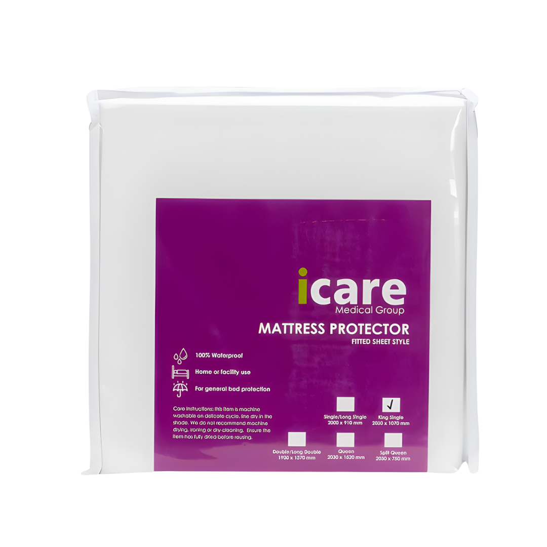 Waterproof Terry Mattress Protector with 30cm skirt, soft terry surface and waterproof backing for comfort and reliable mattress protection.
