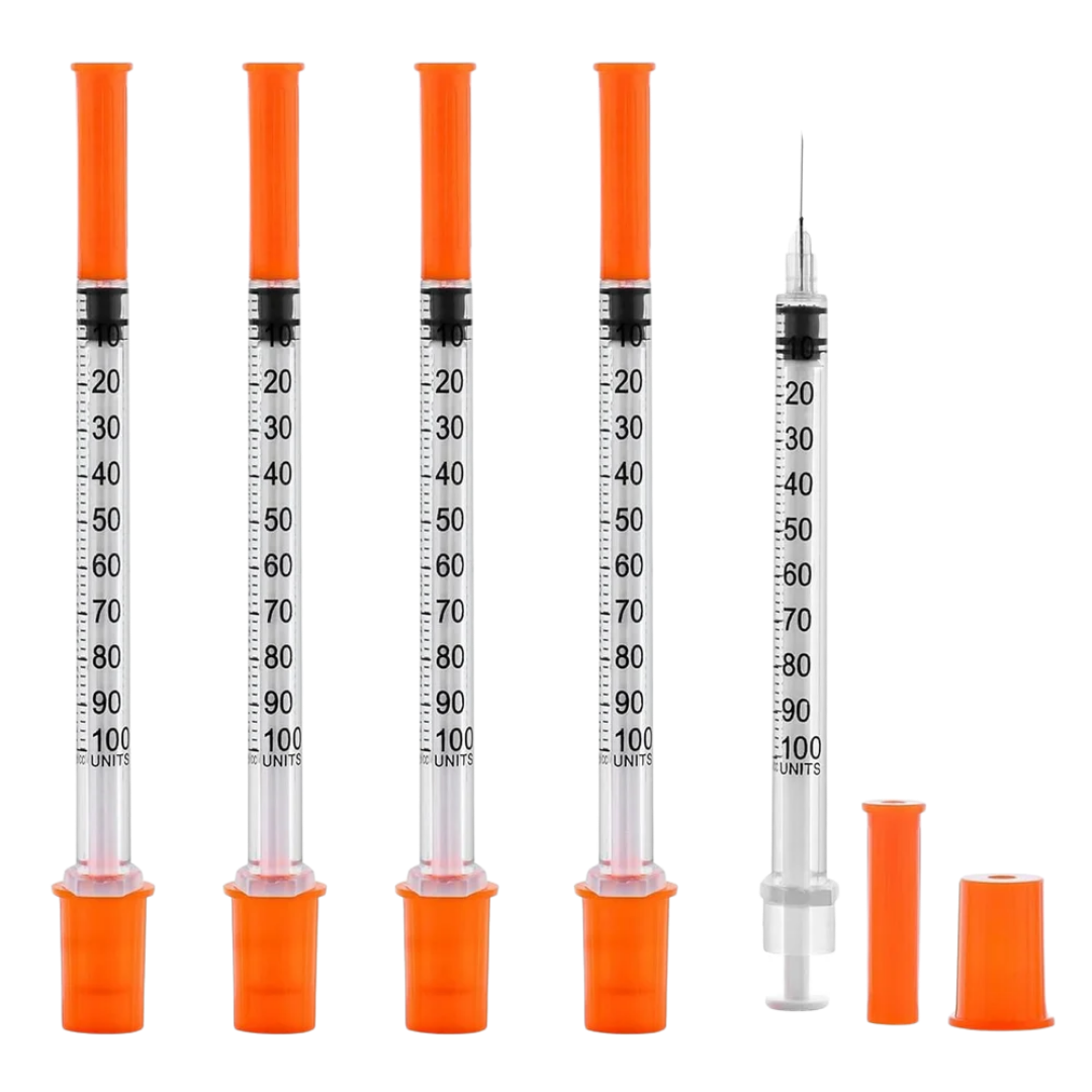 Insulin syringe 1mL with fixed needle multiple gauges and lengths sterile single-use for insulin injections clear barrel for accurate dosing daily use