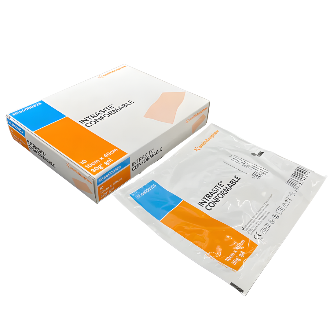 Intrasite Gel Conformable Dressing provides soothing hydration and gentle debridement for dry or necrotic wounds, available in flexible sizes for comfortable wound care.