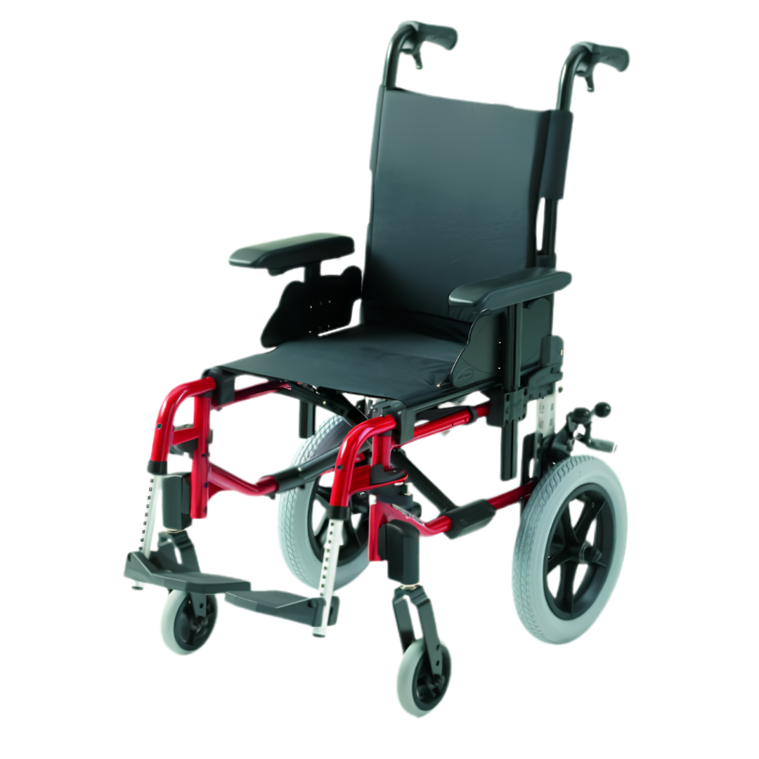 Invacare Action 3 Junior Wheelchair, a lightweight pediatric wheelchair with adjustable seat and backrest, designed for children, featuring a foldable frame, large rear wheels, and smaller front casters for easy maneuverability.