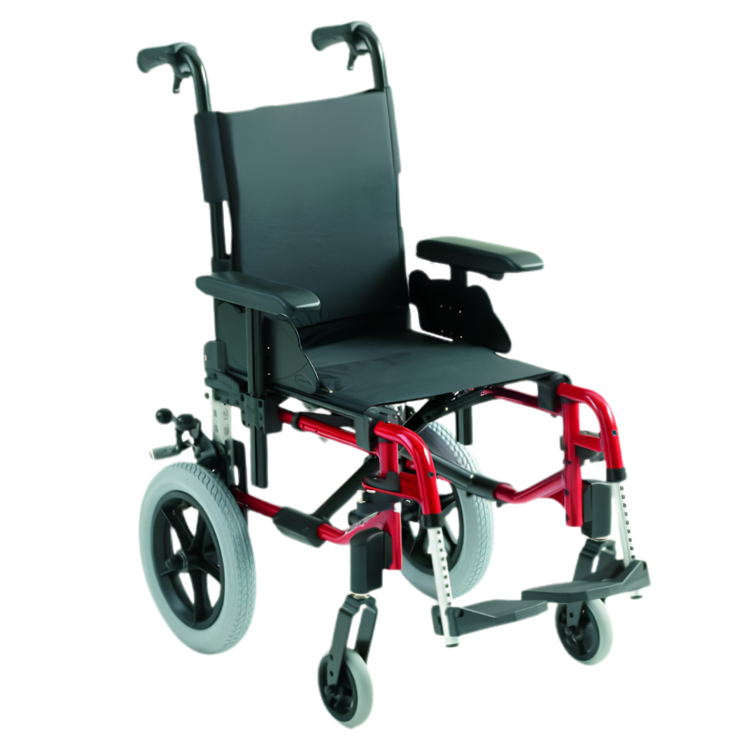 Invacare Action 3 Junior Wheelchair, a lightweight pediatric wheelchair with adjustable seat and backrest, designed for children, featuring a foldable frame, large rear wheels, and smaller front casters for easy maneuverability