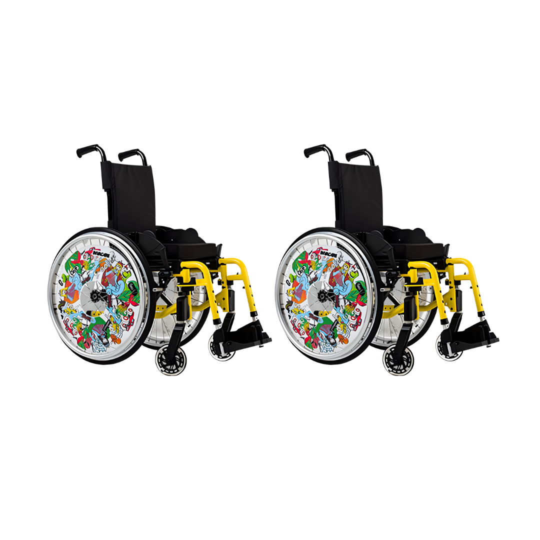 Invacare Action 3 Junior self‑propelled wheelchair designed for children, featuring lightweight construction and adjustable seating for growing users in daily mobility.