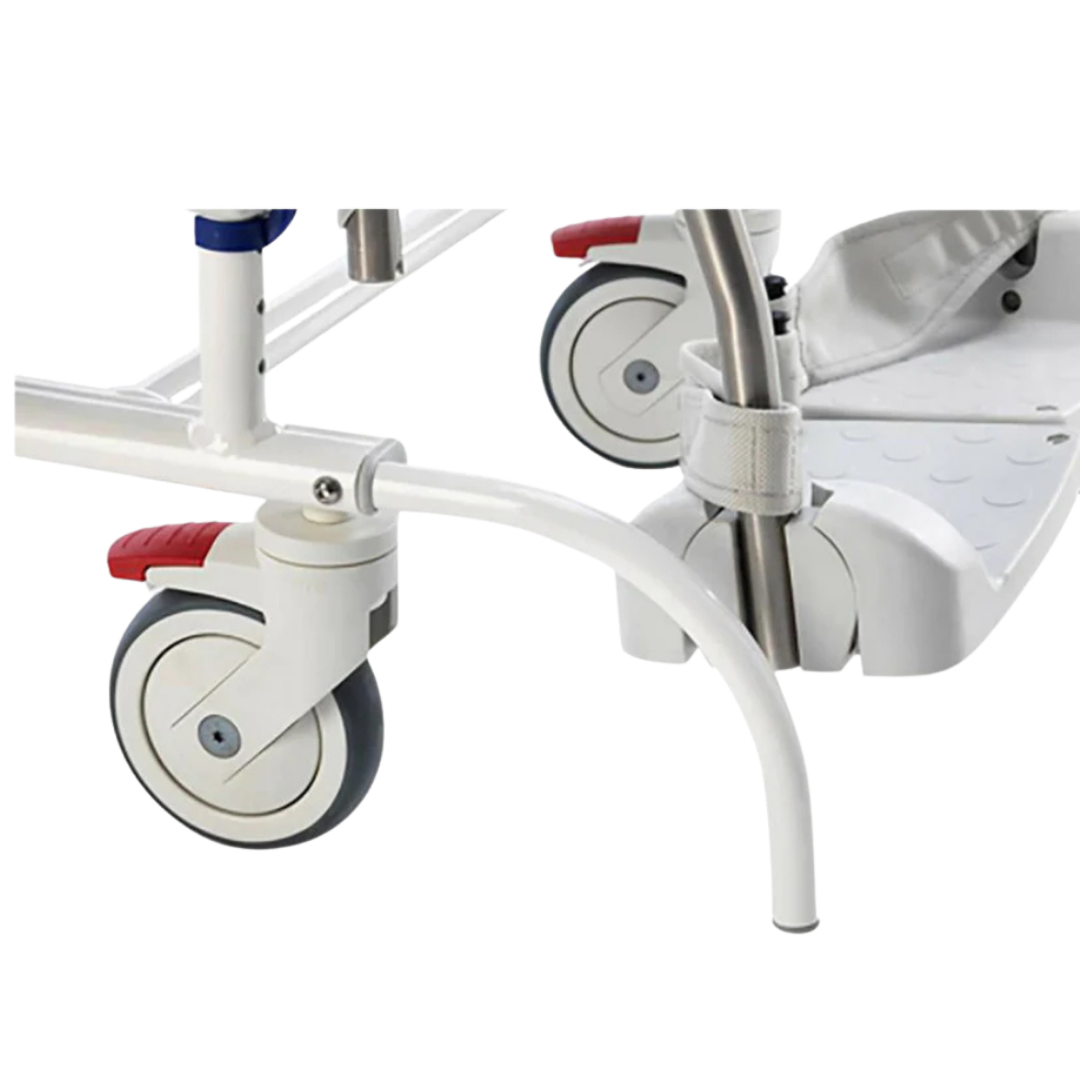 Invacare Aquatec front anti‑tippers, designed for Ergo VIP shower commode chairs, enhance stability, prevent tipping, and improve user safety during transfers.