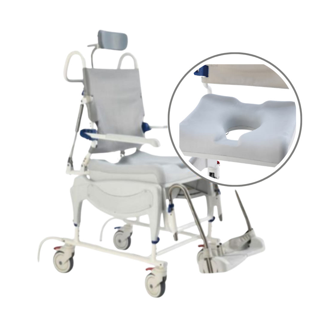 Invacare Aquatec padded small soft seat, cushioned ergonomic design for added comfort and pressure relief, supports safe hygiene care and user independence.