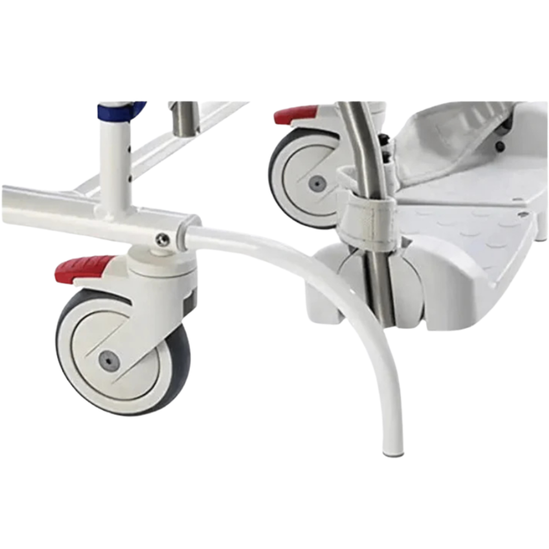 Invacare Aquatec front and rear anti‑tippers, designed for Ergo VIP shower commode chairs, enhance stability, prevent tipping, and improve user safety.