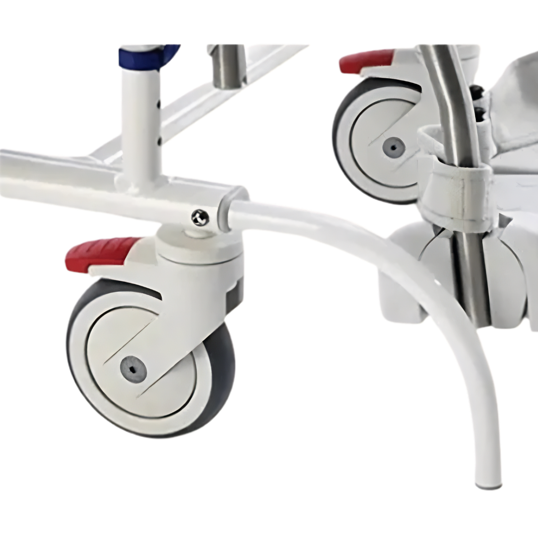 Invacare Aquatec front and rear anti‑tippers, designed for Ergo VIP shower commode chairs, enhance stability, prevent tipping, and improve user safety.