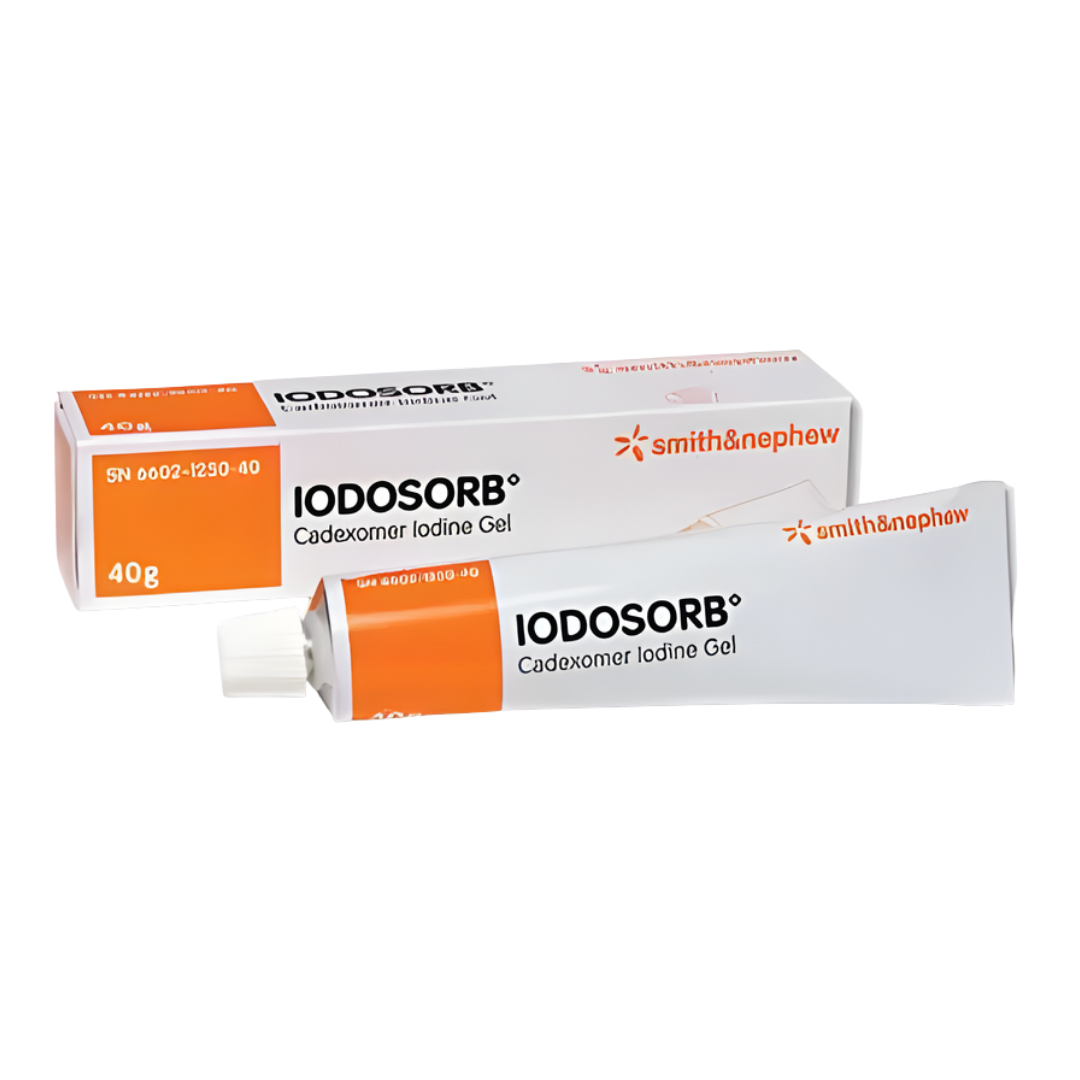 Iodosorb Cadexomer Iodine Ointment 20g tube for antimicrobial wound care, designed to reduce bacteria, manage exudate and support healing in infected wounds.