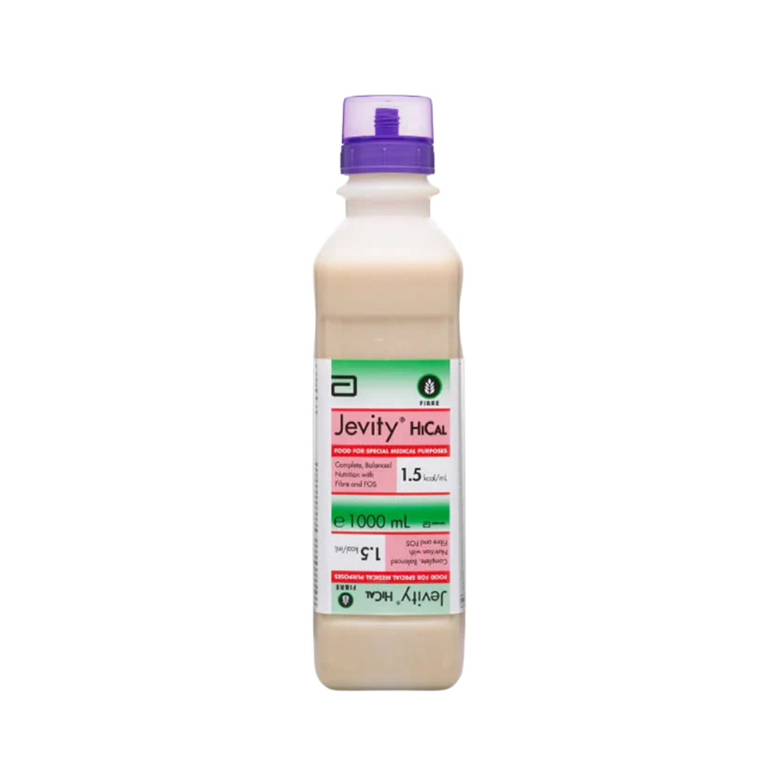 Jevity Hical Ready To Hang Unflavoured 1000mL enteral feeding formula.