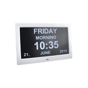 KCare Digital Clock with alarm and text reminders, available in 10-inch and 12-inch sizes, designed for aged care and daily living support.