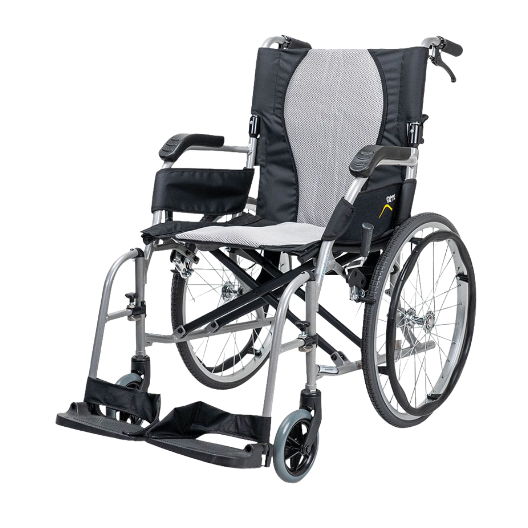 Karma Ergo Lite Deluxe Wheelchair – ultra-light, foldable wheelchair with ergonomic seating and antimicrobial upholstery for everyday mobility.