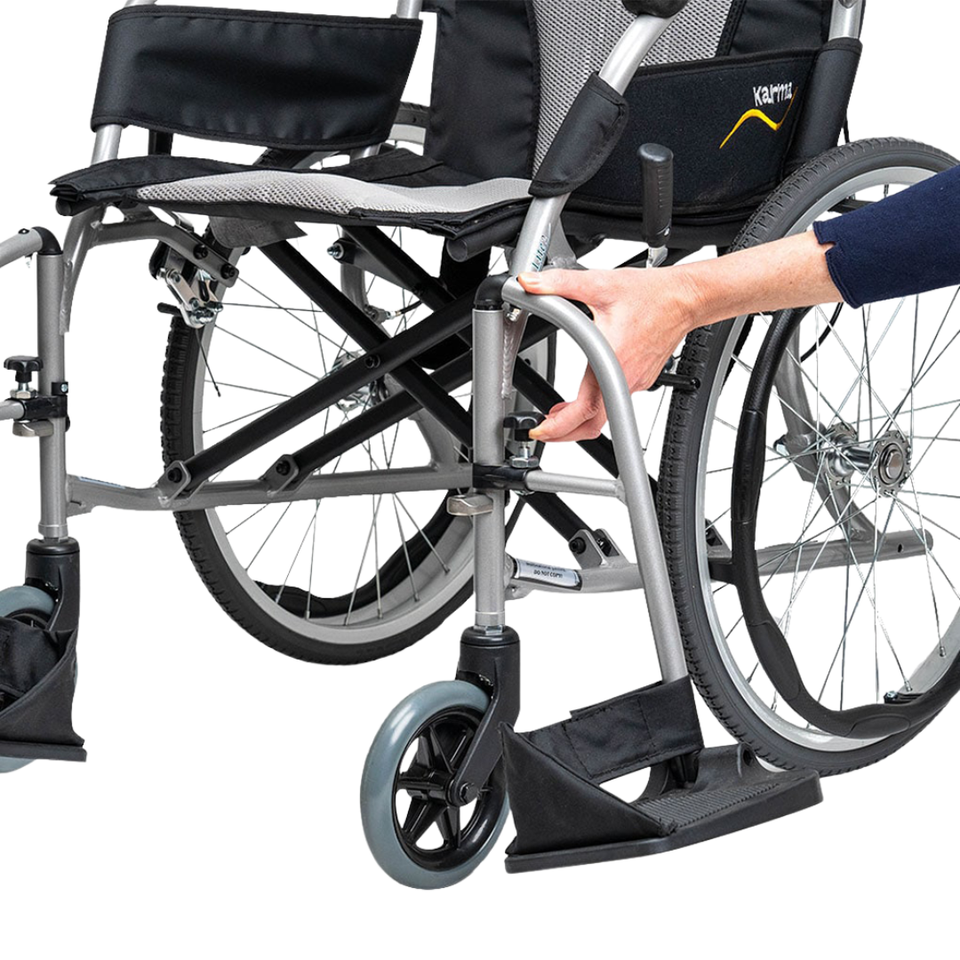 Karma Ergo Lite Deluxe Wheelchair – ultra-light, foldable wheelchair with ergonomic seating and antimicrobial upholstery for everyday mobility.