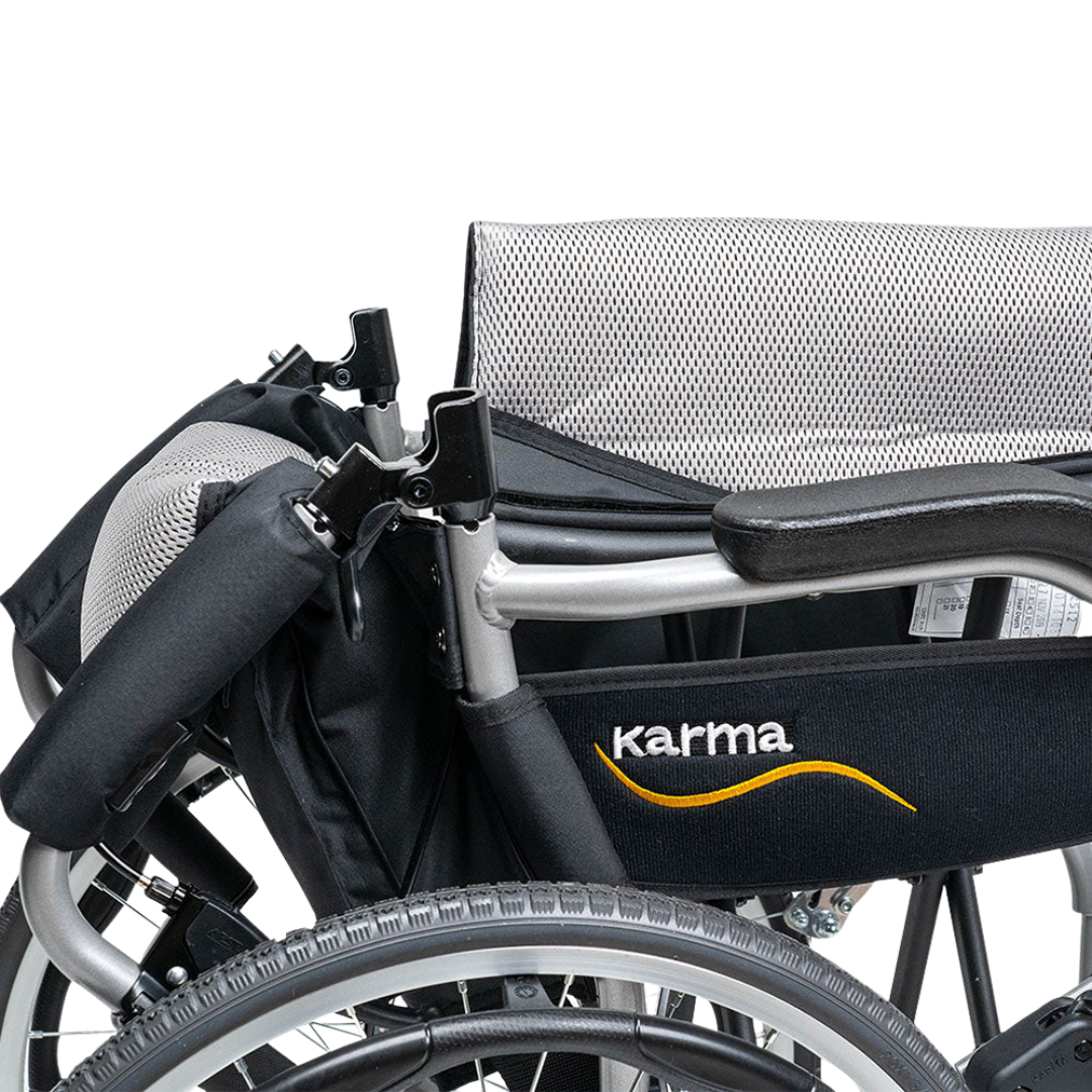 Karma Ergo Lite Deluxe Wheelchair – ultra-light, foldable wheelchair with ergonomic seating and antimicrobial upholstery for everyday mobility.
