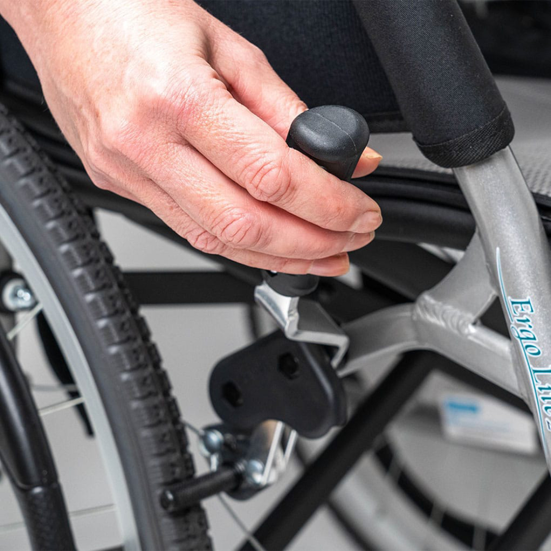 Karma Ergo Lite Deluxe Wheelchair – ultra-light, foldable wheelchair with ergonomic seating and antimicrobial upholstery for everyday mobility.