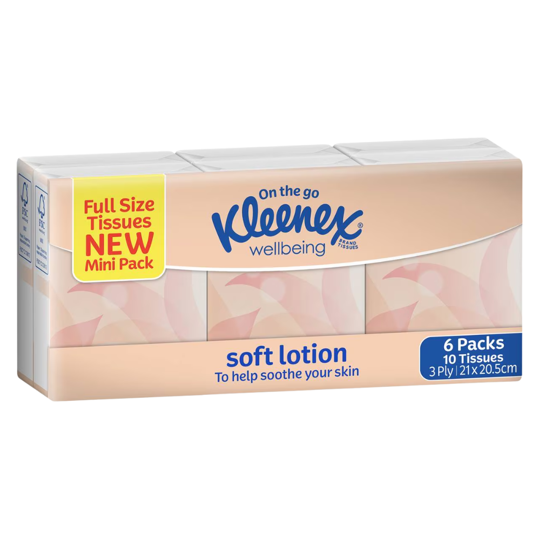 Kleenex Soft Lotion Tissues – 10 x 6 Packs for Gentle Skin Care