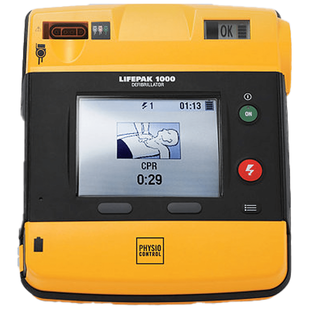 LifePak 1000 Semi-Automatic Defibrillator screen showing the CPR timer