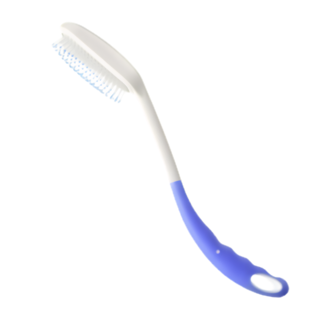 Long handled brush with ergonomic grip, extended reach for bathing or grooming, lightweight design supports independence and daily personal care.