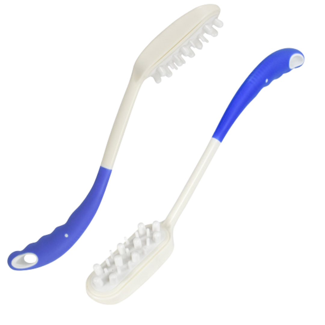 Long handled hair washer with ergonomic grip, extended reach for scalp cleaning, lightweight design supports independence and daily personal hygiene. 