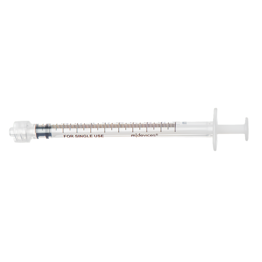 Sterile single-use Luer Lock Syringe with concentric nozzle, without needle, clear barrel with markings, secure lock connection for accurate dosing.