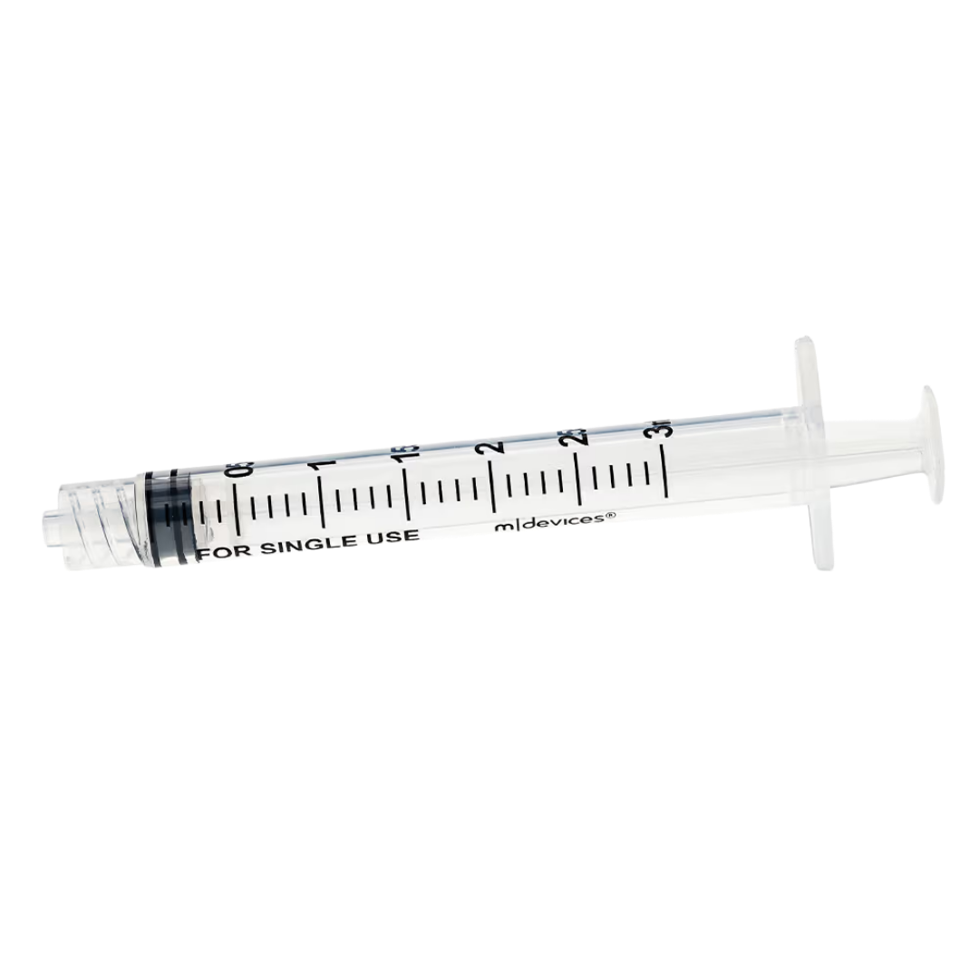 Sterile single-use Luer Lock Syringe with concentric nozzle, without needle, clear barrel with markings, secure lock connection for accurate dosing.