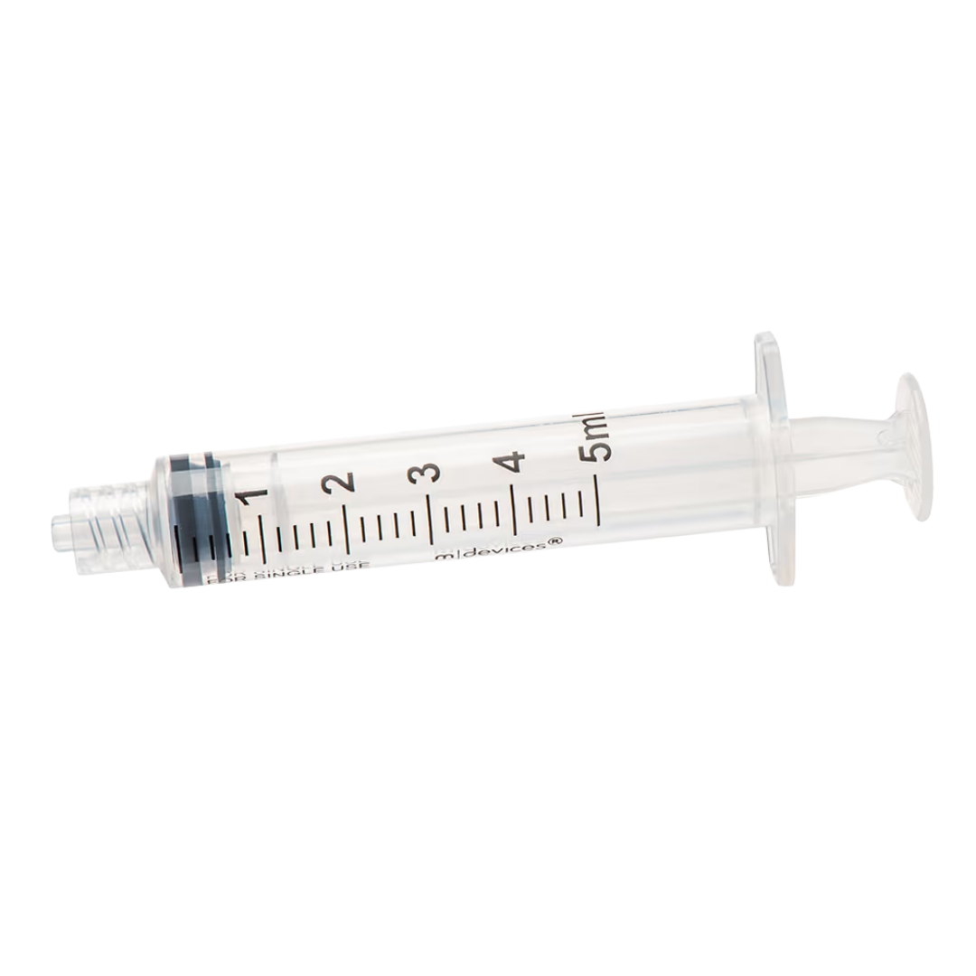 Sterile single-use Luer Lock Syringe with concentric nozzle, without needle, clear barrel with markings, secure lock connection for accurate dosing.