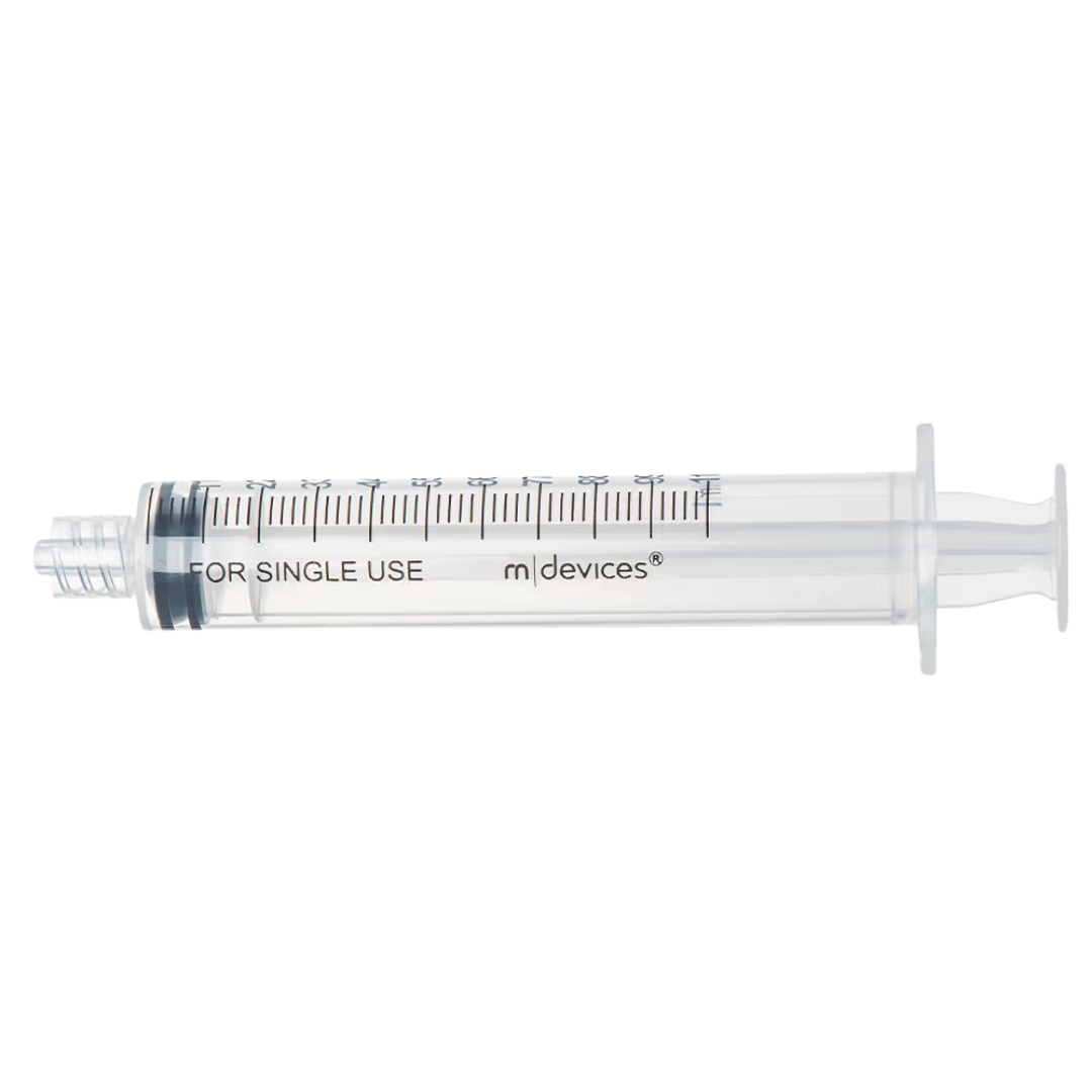Sterile single-use Luer Lock Syringe with concentric nozzle, without needle, clear barrel with markings, secure lock connection for accurate dosing.