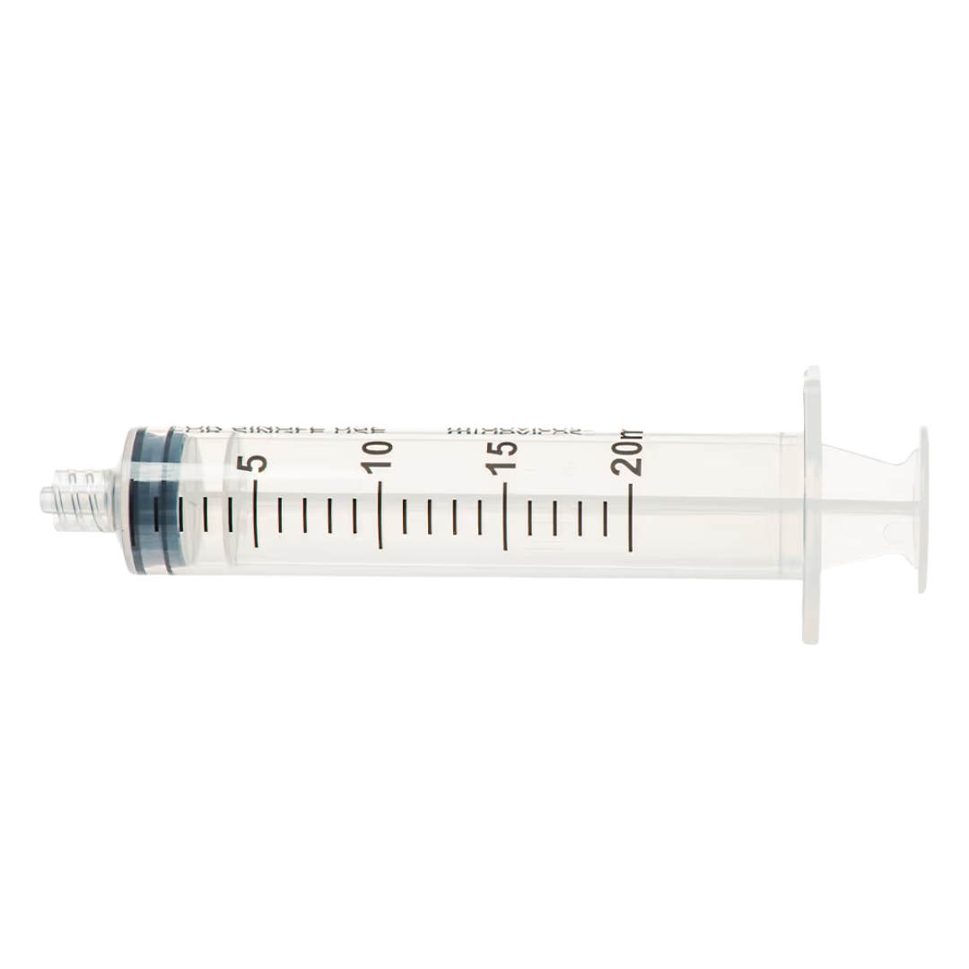 Sterile single-use Luer Lock Syringe with concentric nozzle, without needle, clear barrel with markings, secure lock connection for accurate dosing.