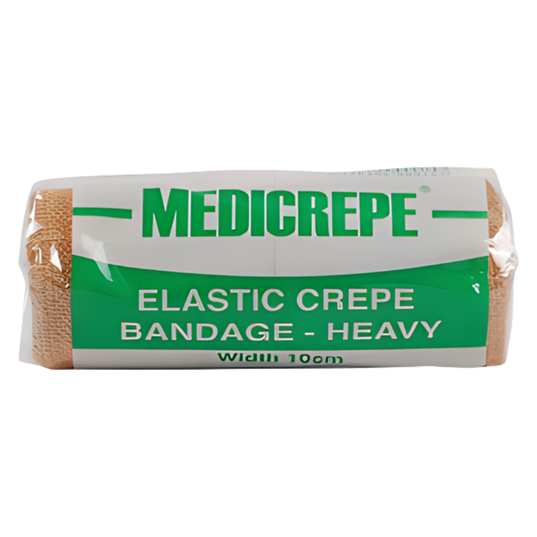 MEDICREPE Elastic Crepe Bandage 10cm x 1.5m Heavy provides firm compression, durable support, and secure dressing retention.