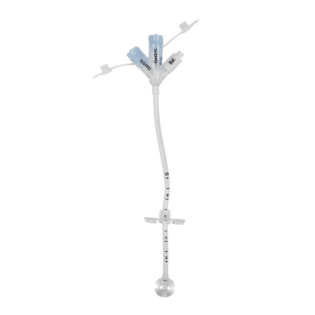 MIC G balloon gastrostomy feeding tube with ENFit connectors and two gastric ports for enteral nutrition delivery, reliable patient feeding use daily.