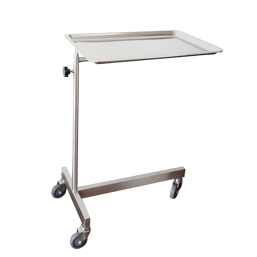 Mayo Instrument Trolley with powder-coated frame, adjustable height and smooth mobility, ideal for hospitals, aged care and home care procedures.