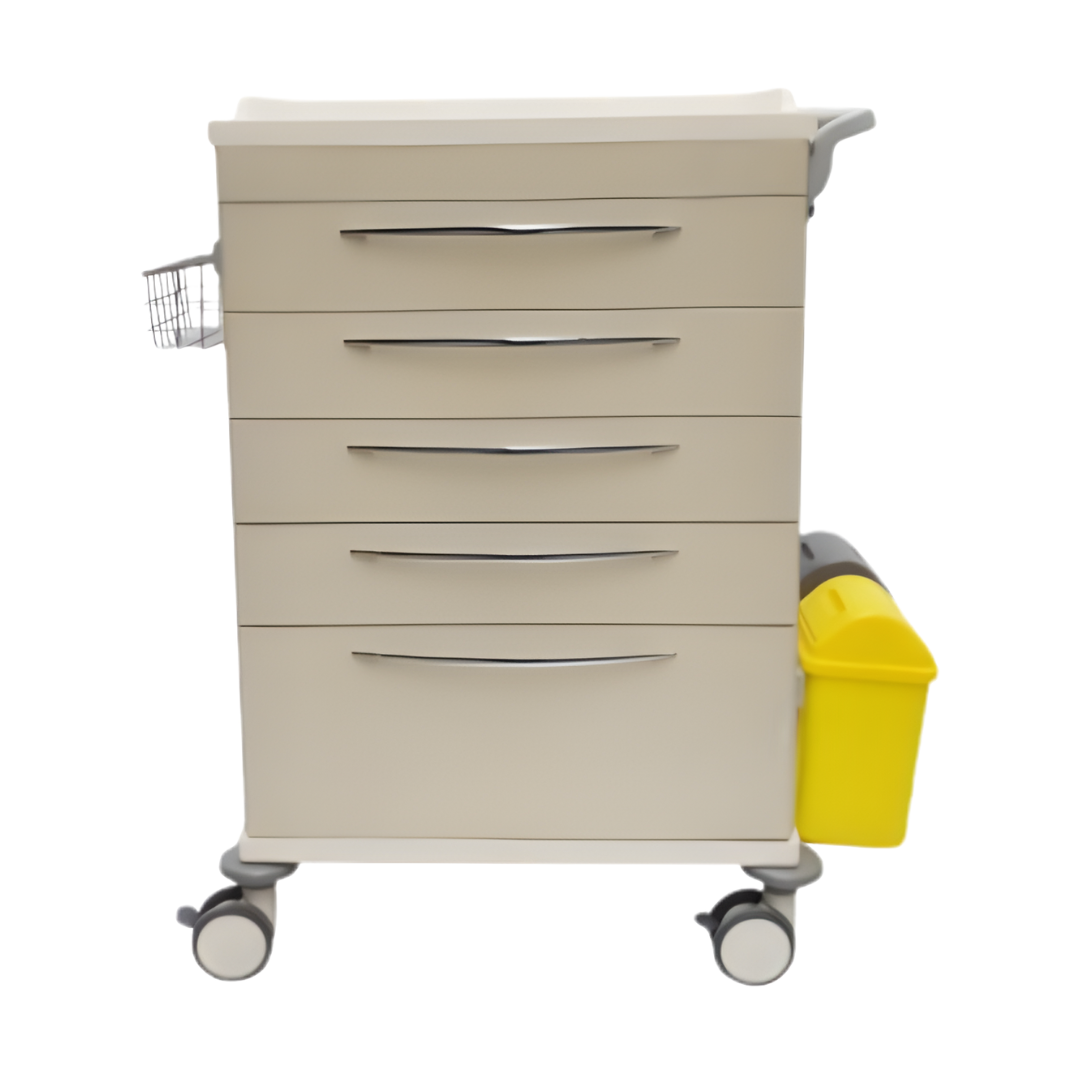 Medicine Trolley with 5 drawers offering durable storage, easy mobility, and organised access for medications in hospitals, aged care, and home care.