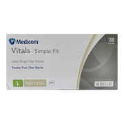 Medicom Vitals Simple Fit Latex Single Use Gloves Powder Free Large 100 Units Per Box Examination