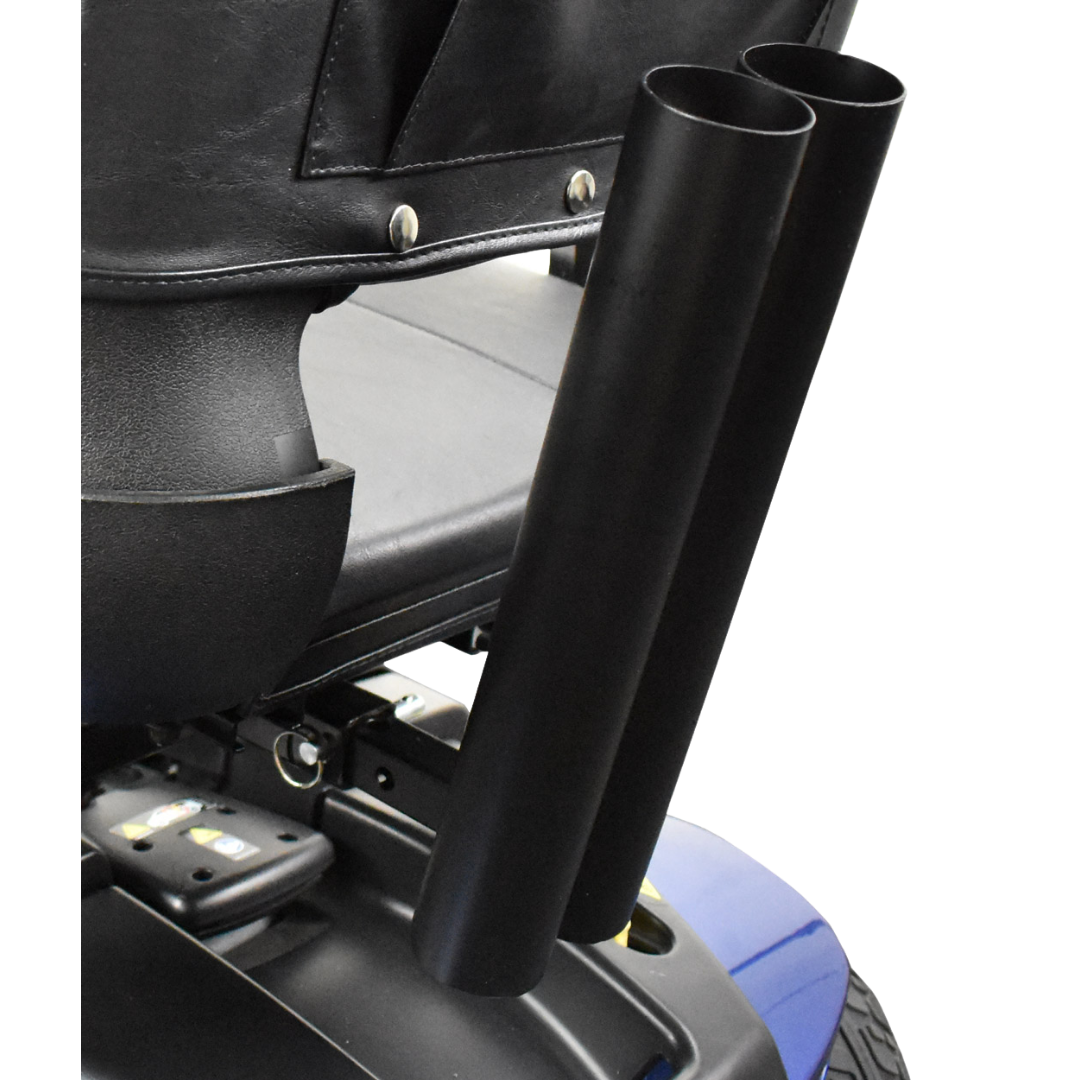 Mobility scooter cane holder with secure rear mounting, durable lightweight design, easy access for walking aid, supports safe travel and rider independence.