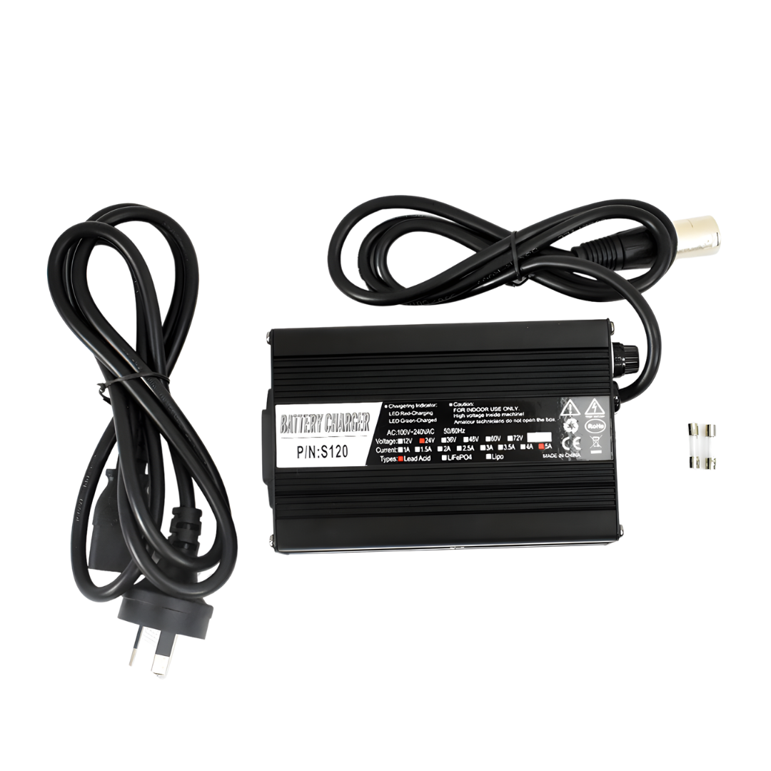 Universal 2–3AMP mobility scooter charger providing safe, reliable power for everyday use, suitable for home, aged care, and NDIS participants.