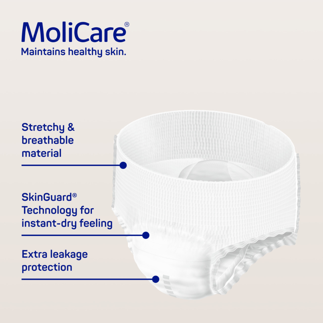 MoliCare Premium Mobile 10 Drops Large – High-absorbency pull-up incontinence pants for severe urinary leakage, with discreet underwear-like fit.