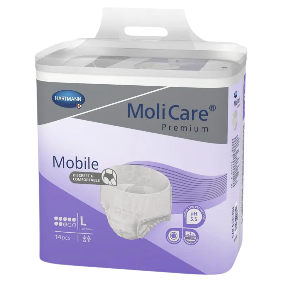 MoliCare Premium Mobile 8 Drops Large incontinence underwear – high absorbency pull-up pants for comfort and active wear.